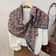 55"X13"Brown Roses Print Pure Mulberry Crepe Silk Long Scarf 140x35cm 4-2