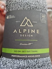 Alpine Design Men's Performance Hiker Crew Socks  Size Large (Size 9-12)  4 Pack