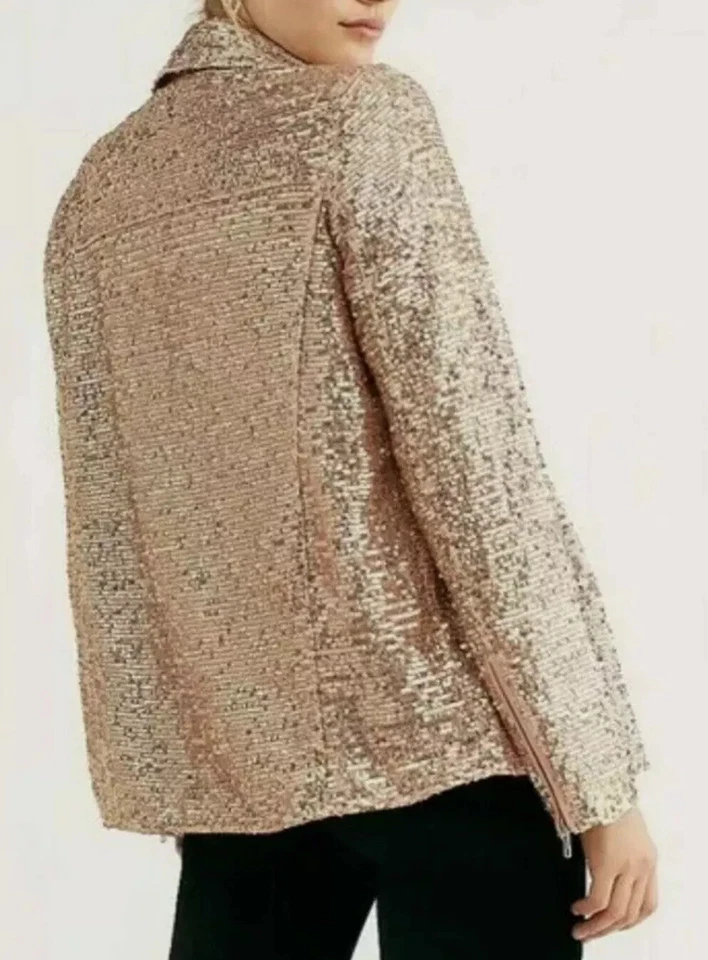 Free People Midnight Message Moto Jacket Size XS Sequins Party - Image 2 of 4