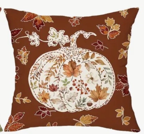 Fall Leaves Pumpkin Fall Linen Throw Pillow Cover Holiday Home Decor 18 ...