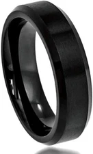 6mm Tungsten Carbide Flat Brushed Center High Polished Beveled Wedding Band Ring