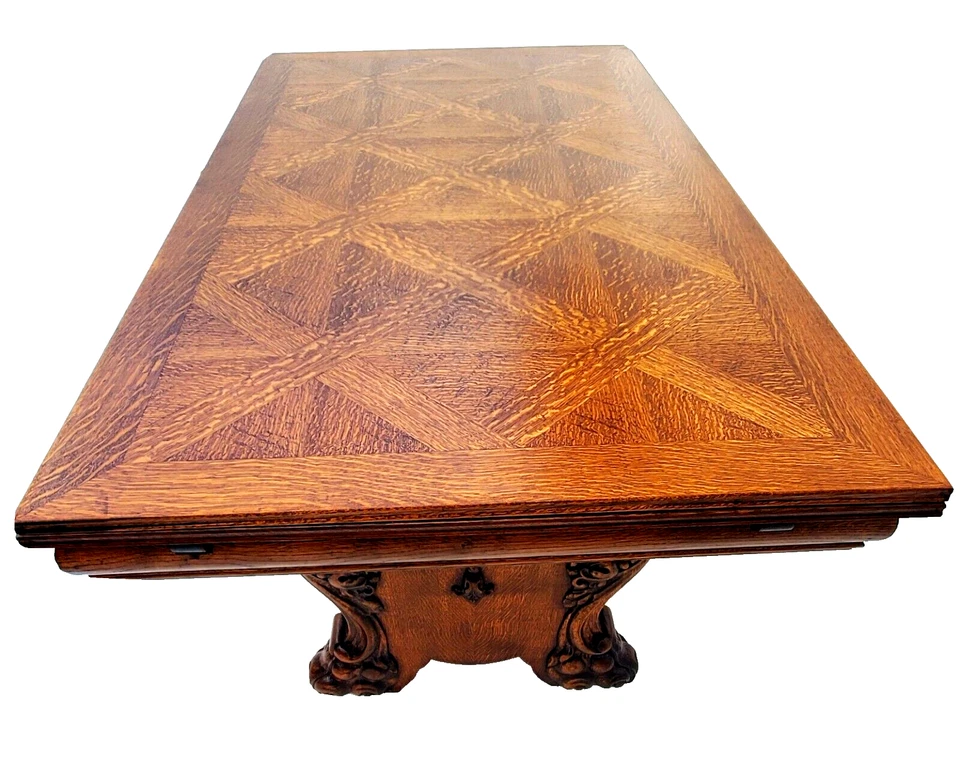 Антикварный декоративный резной дубовый обеденный стол 1930-х годов с когтями и ножками - Изображение 3 из 4