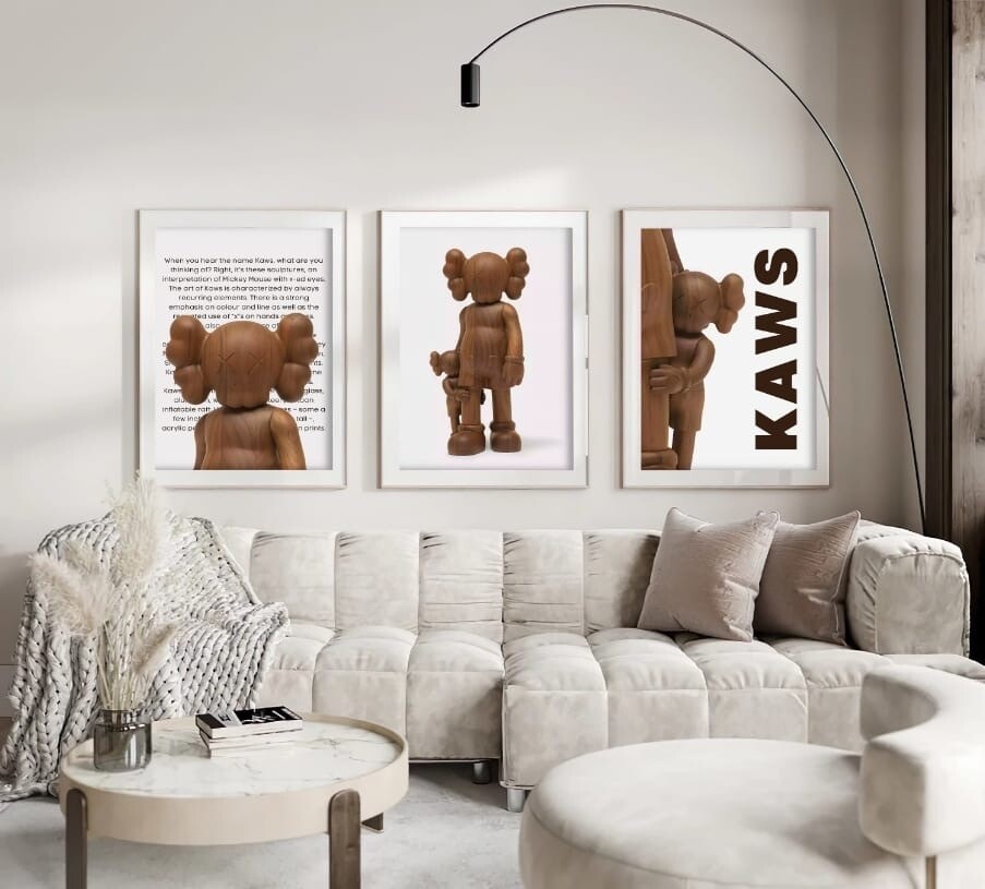 Set of 3 Wooden Kaws Art pieces canvas wall art home decor Urban