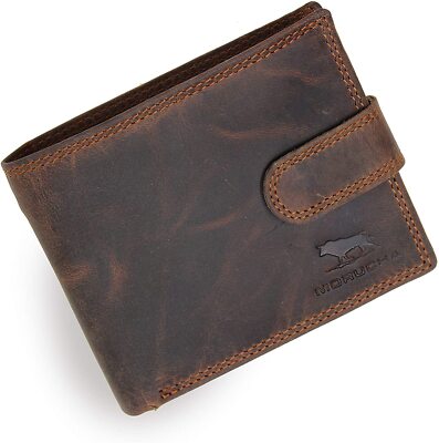 MORUCHA Herren RFID Schutz Echt Distressed Hunter Leder Passcase Geldbörse M80