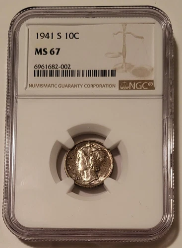 1941 S Mercury Dime MS67 NGC Toned
