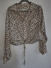 Topshop Polka Dot Long Sleeve Cropped Shirt Blouse