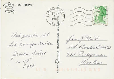 FRANKREICH 1989 Liberté 2 Fr AK 64 HENDAYE PLAGE / PYR. A.FL POST-AUTOMATION - Bild 1 von 2