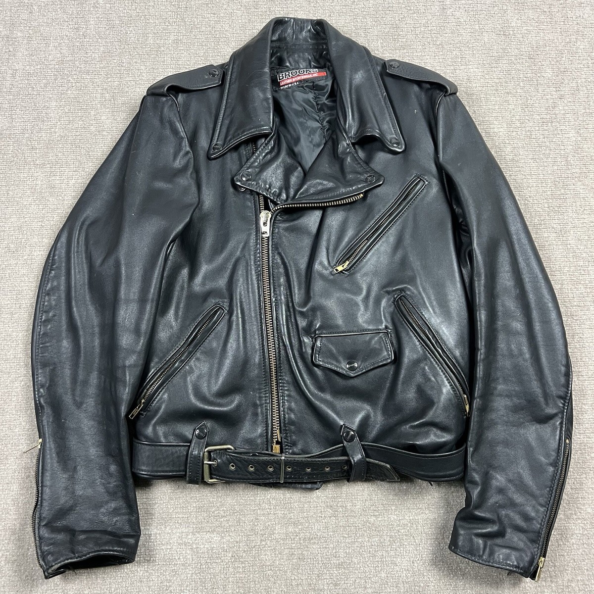 Vintage 70s Brooks Motorcycle Leather Jacket Mens 46 Talon Vintage 70s Brooks Motorcycle Leather Jacket Mens 46 Talon
