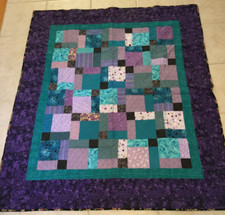 HANDMADE Quilt LAP BLANKET crib baby BED purple aqua blue coverlet decor 54x46