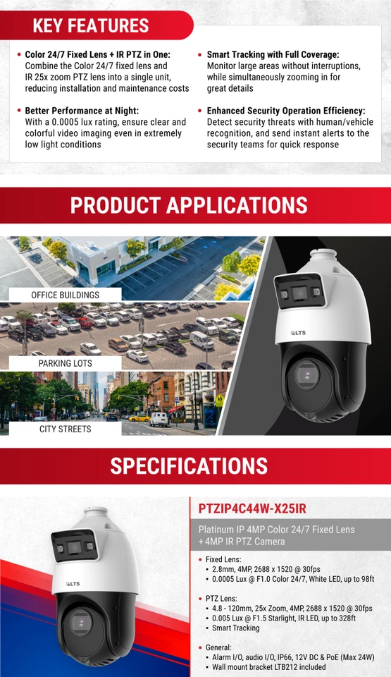 PTZIP4C44W-X25IR IP 4MP 2.8mm Color & 4.8-120mm Tracking Dual Lens PTZ Camera - Image 3 of 4