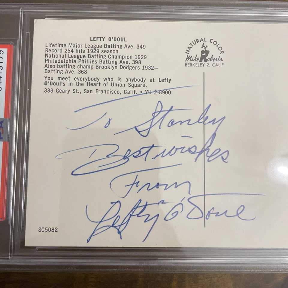 RARE JSA Lefty O'Doul NEW YORK GIANTS Autographed Signed 3x5 Postcard Slabbed - Image 3 of 4