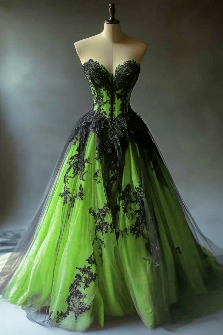black and green wedding dress Black and Green Wedding Dress, Gothic Wedding Dress, Aline Black Dress, Black Lace Wedding Dress, Custom Wedding Dress