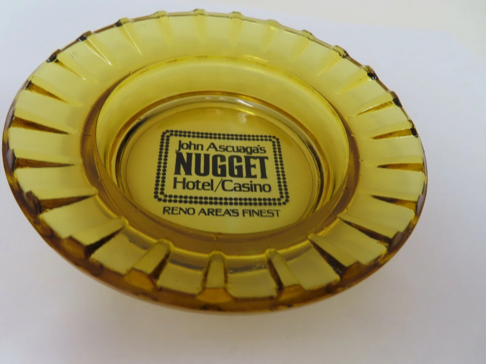 VTG Amber Glass Ash Tray Mid Century John Ascuaga's NUGGET Hotel Casino