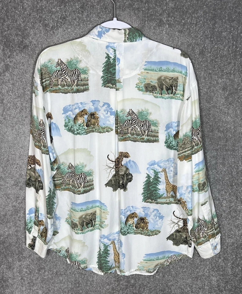 Top de manga larga vintage Lizwear animales de safari botones ocultos para mujer talla grande Foto 2 de 4