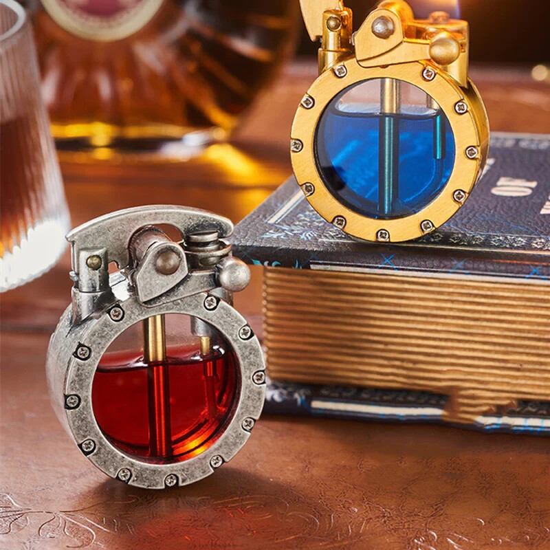 Transparent Oil Tank Metal Rocker Kerosene Lighter Cigarette Lighter New  Retro