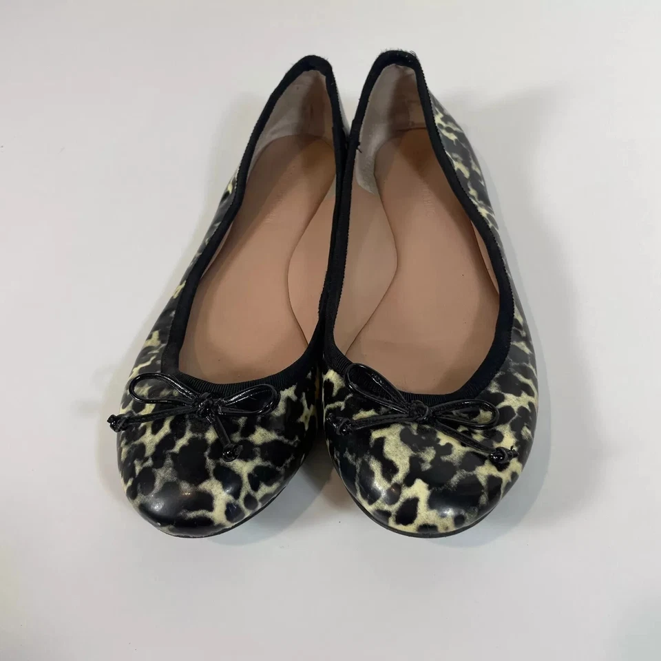 Sapatilhas de balé femininas Banana Republic couro com estampa de animais 7,5 M preto arco casual - Imagem 2 de 4