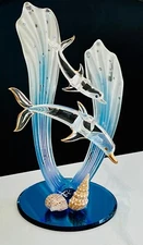 GLASS BARON DOLPHIN and BABY FIGURINE large 8" tall