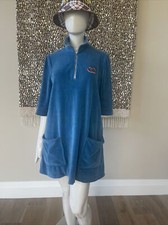 Auth.Gucci Chest Embroidered Logo Royal Blue Velvet  Dress L Fits S/M