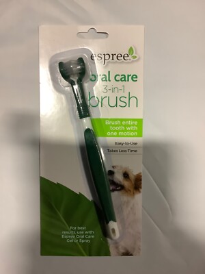 3*Espree Oral Care 3-in-1 Dog Toothbrush Green/White Soft Gentle