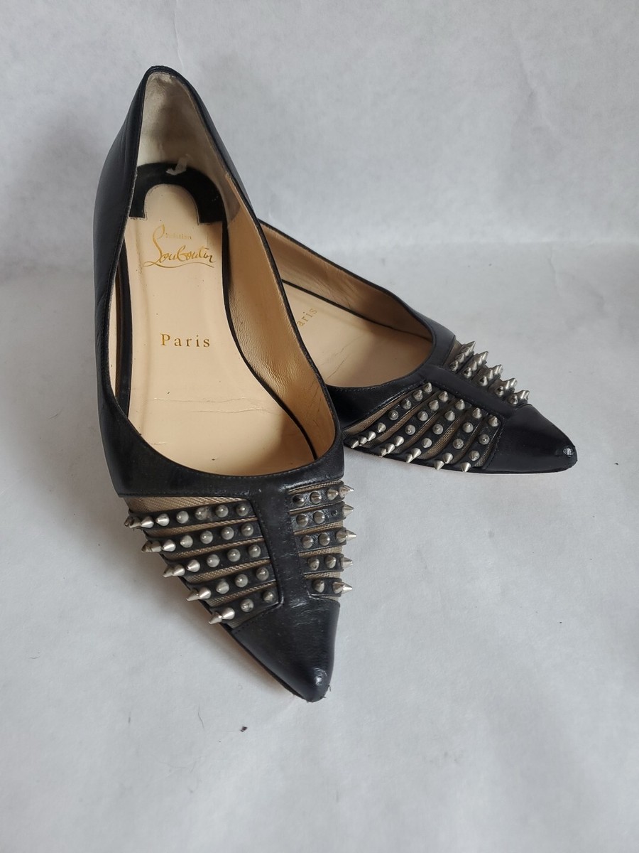 Vintage Christian Louboutin Flats Spike Mesh Toe Sz 36.5 US 6.5