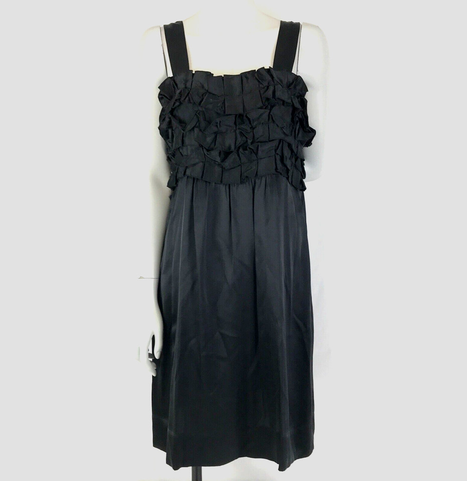 Basque Dress Black Size 14 Sleeveless A Line Ruffle Pockets Silk LBD Cocktail