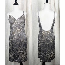 Sue Wong Nocturne beaded slip dress exposed back gray mesh embroidered floral 8