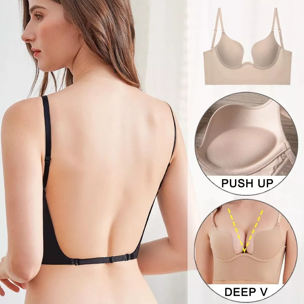 Women's Low Back Bra Wire Lifting Deep U Shaped Plunge Backless