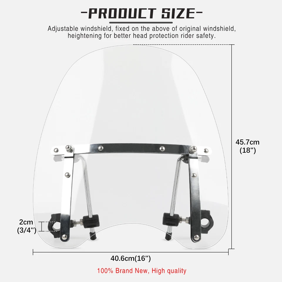 18"x16" Large Clear Windshield Motorcycle For Honda VTX1800C1 C2 C3 F3 1" 7/8" Foto 3 de 4