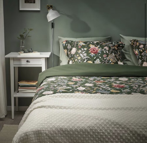 IKEA Nasselklocka King Size Duvet Cover Set + 2 Pillowcases 240x220cm Dark Green