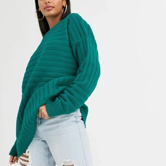 Misguided Mujer Acanalado Loungewear Verde Azulado Jersey Grande Suéter Talla 2 Foto 2 de 4