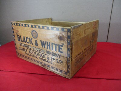 Vintage BLACK & WHITE Scotch Whisky Wood Box Shipping Crate
