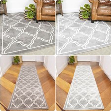 Light Grey Silver Geometric Trellis Fish Net Design Modern Living Room Floor Rug