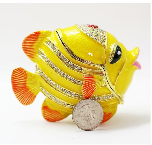 Bejeweled Enameled Animal Trinket Box/Figurine With Rhinestones- Tropical Fish - Picture 5 of 5
