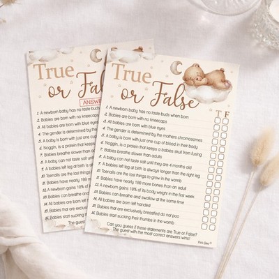 Baby Shower Spiel - Teddy Motiv - True or False, Unisex, Neutral, Spaß, Creme, Süß
