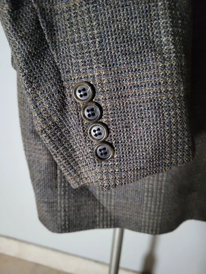 46R Pronto Uomo Italy SILK WOOL Glen Check Tweed Purple Brown Blazer Jacket NWOT - Image 4 of 4