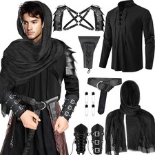 7 Pcs Men's Renaissance Costume Set - Medieval Pirate Shirt, Viking Shawl, Armor