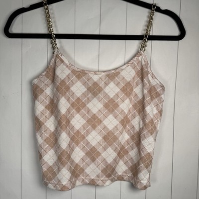 Y2K Plaid Crop Tank Top Chain Link Straps Festival Party Rave Punk Brats M