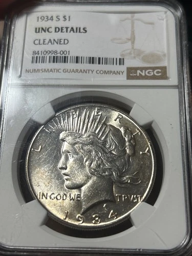 1934 S Peace Dollar Silver $1 UNC Details NGC  Nice Very Rare Coin In This Grade