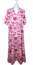 Made With Love Pink Floral Hawaiian MuuMuu Maxi Flowy Dress Coastal Boho Chic M