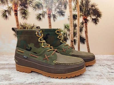 Polo Ralph Lauren Ranger Suede Camo Green Brown Canvas Boots Mens Size 12  NEW