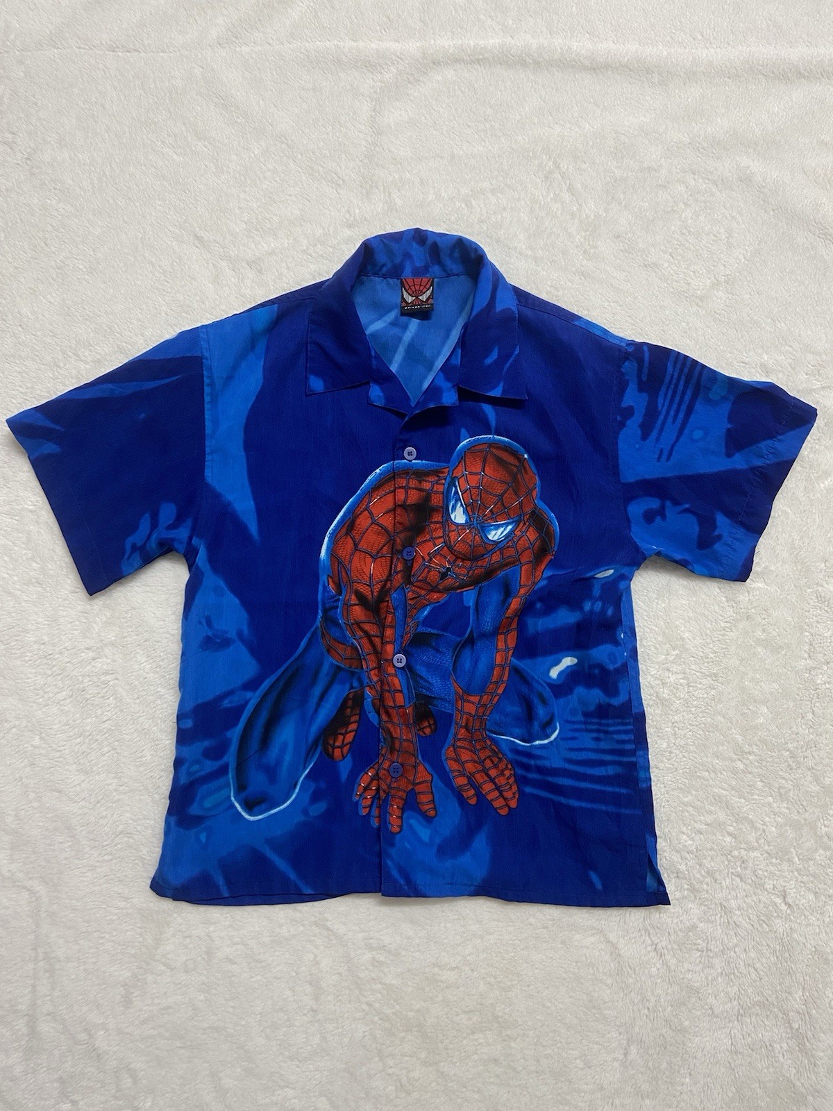 Vintage 2002 Ultimate Spider-Man Marvel AOP Button Up Shirt Tagged Boys Medium