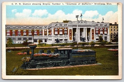 Winnipeg CPR Station Countess Dufferin Floral Engine Manitoba Postcard V&S C455