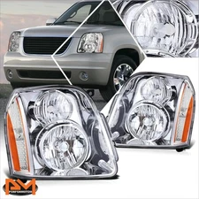 For 07-14 GMC Yukon XL 1500 Factory Style Headlights Lamp Assembly Chrome/Amber
