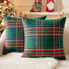  Christmas Plaid Decorative Throw Pillow Covers Set 18" x 18" (Pack of 2) Green