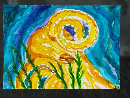 ACEO Original octopus, sea life, Watercolor Octopus 3.5 X 2.5 FREE SHIPPING