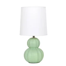 Simple Designs Chic Glow Stacked Double Gourd Ceramic Table Lamp Sage Green