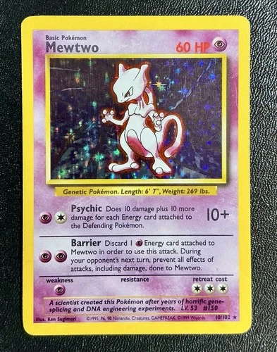 Mewtwo 10/102 Base Set Unlimited Holo Rare - Pokémon TCG - LP