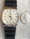 TIMEX  MENS CHROME ORIGINAL  1983  E-LINE DATE 34 MM NEW RUBBER STRAP NEAR MINT