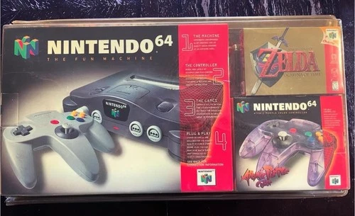 Sealed Nintendo 64 in Original Blister Pack With Atomic Purple & Zelda OOT! RARE