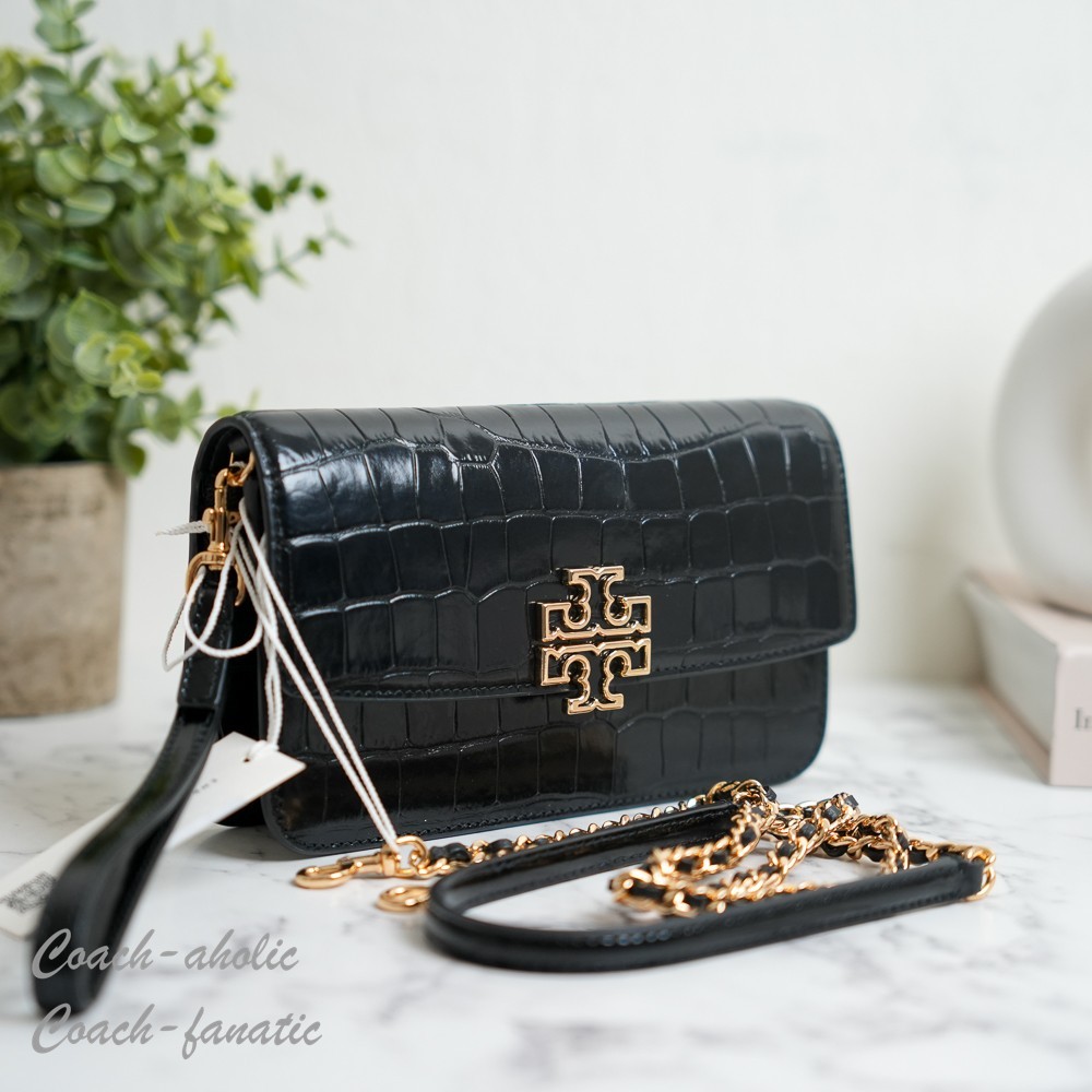 Tory Burch Britten Chain Wallet Crossbody in Croc-embossed Leather
